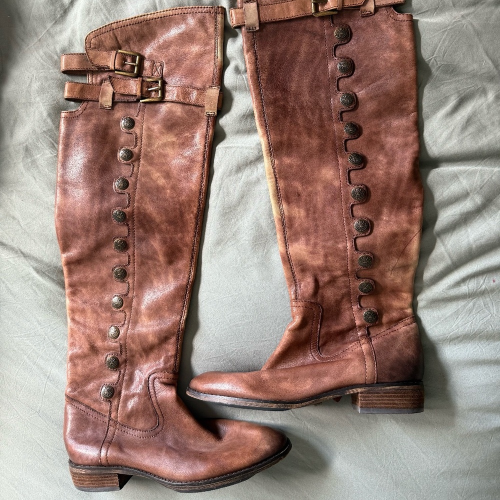Sam Edelman Tan Pierce Over The Knee Button Boots